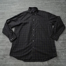 Hathaway Shirt Men Button Down Black Brown Non Iron Cotton Long Sleeve Vintag XL