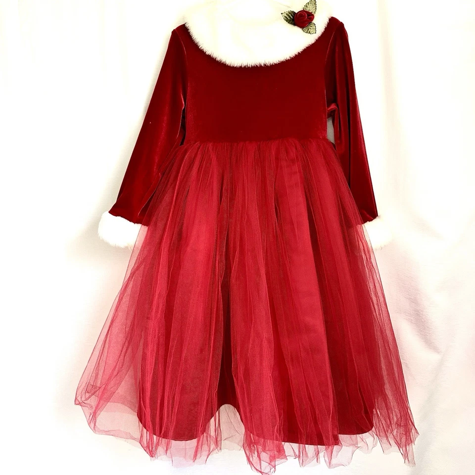 Vestido Rojo Marmelatta Niñas Fiesta Terciopelo/Tul/Piel Navidad Papá Noel Vacaciones Talla 5 Foto 2 de 4