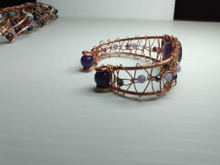 Pulsera Amatista Piedra Brazalete Alambre Cobre Envuelto. it# 8051 Foto 2 de 4