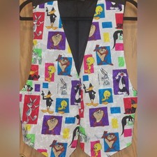 VTG 1994 Looney Tunes silky vest Bugs Daffy Taz Tweety pop culture cartoons