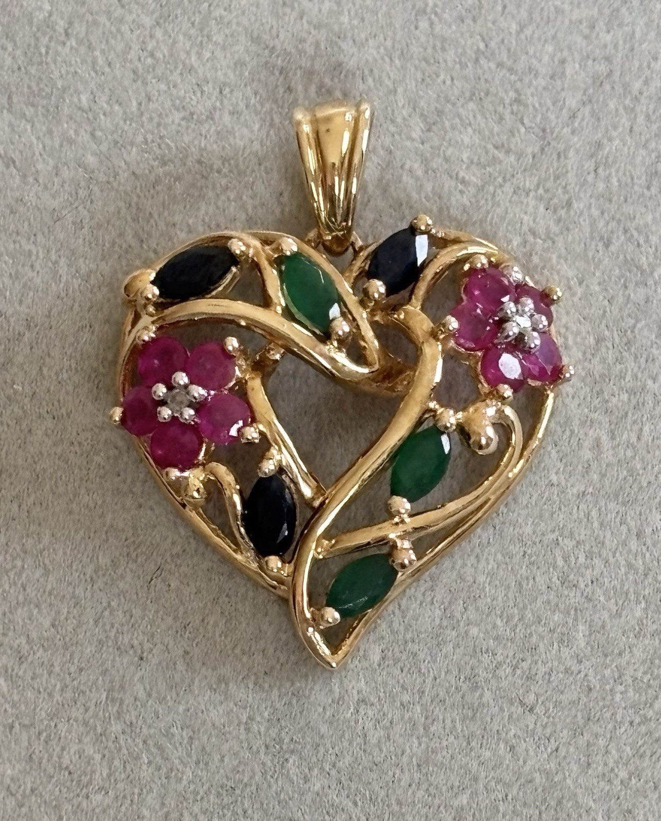 10K Solid Gold Real Ruby Emerald Sapphire Heart S… - image 5