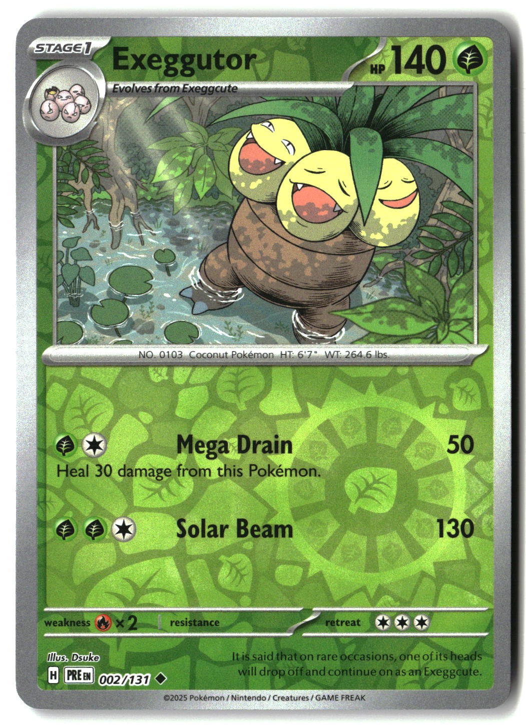 Exeggutor 002/131 Uncommon Prismatic Evolutions Pokemon Reverse Holo Near Mint