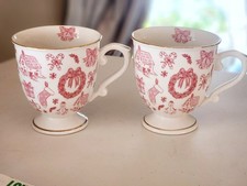 2 Grace Teaware Pink Bow Christmas Footed Mugs Coffee Tea Cup 10 Oz New Wreath