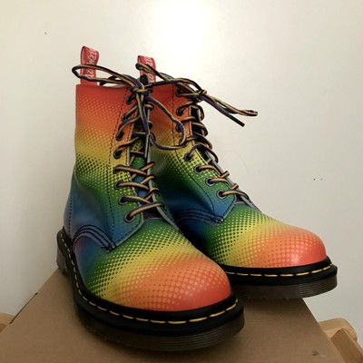 Doc Martens Pascal Pride 2018 Rainbow Half-Tone Lace-Up Boots with Original Box