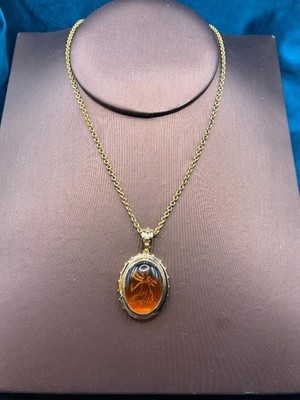 VTG Nolan Miller Gold Tone Necklace with Amber Tone Pendant Marked LS 24'' READ