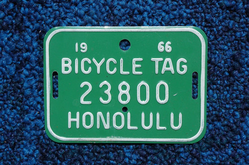 1966 Honolulu HAWAII Bicycle License Plate Bike Tag