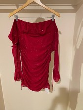 New Uryiao Ruched Milkmaid Sparkle Mesh Tie Back Party Valentine Date Dress L
