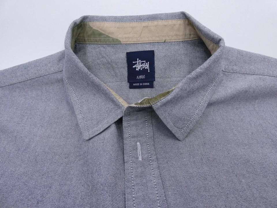 Camisa Stussy Para Hombre Gris Algodón Camuflada-Tapeta Bolsillo-Frontal Abotonada Talla XL Foto 3 de 4
