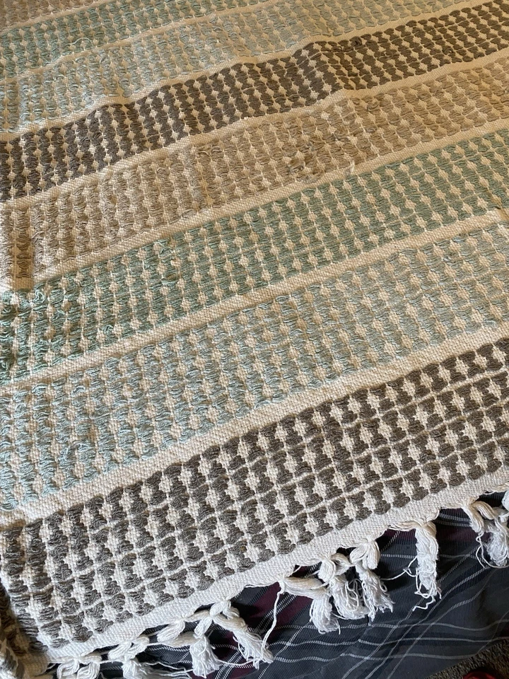 Vintage Cotton TerryCloth Chenille ThrowBlanket Fringe 63x45” Multicolor Cottage - Image 4 of 4