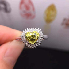 Canary Yellow Heart Cut 1.39CT Citrine With Double Halo Engagement Women Ring FN