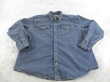 Wrangler Denim Shirt Mens XL Blue Western Pearl Snap Long Sleeve Stretch Casual