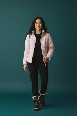 Esprit Reversible Puffer Jacket Hidden Hood Ladies M Pink Gray