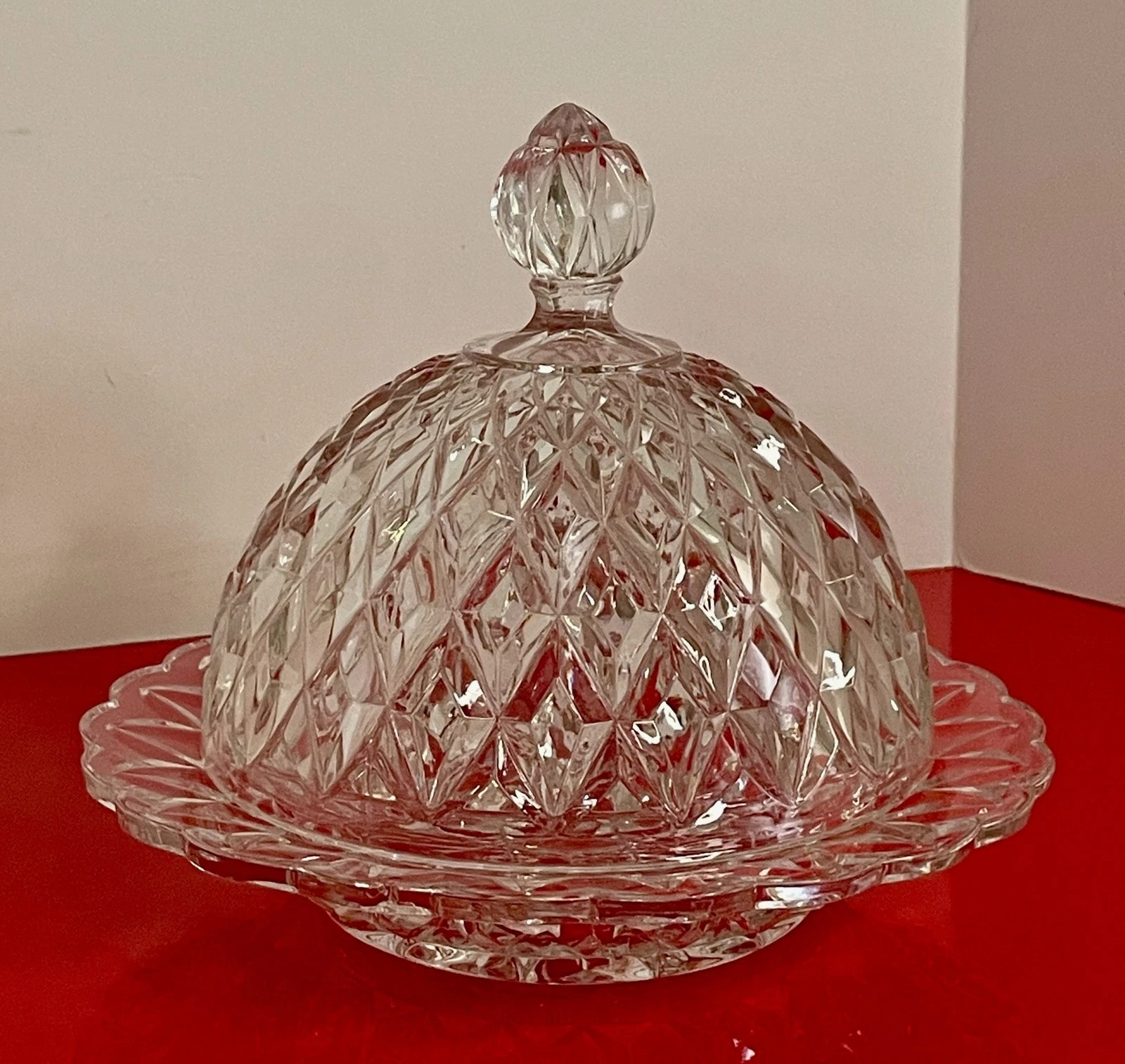 Anchor Hocking WATERFORD Round Covered Butter Depression Glass Waffle Pattern