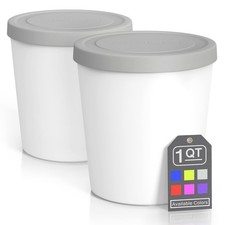 Ice Cream Storage Containers 1 Quart 2 Pack Freezer Tubs with Lids Grey