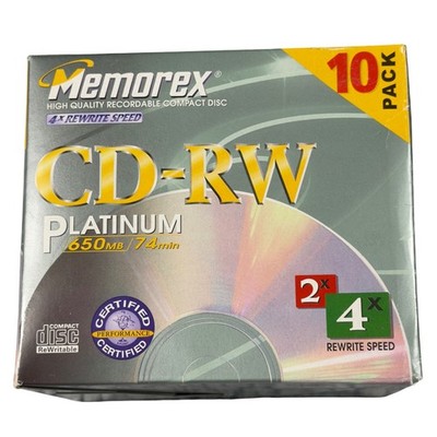 Memorex CD-RW Platinum 10 Pack 650MB 74min 4x Rewrite Speed Blank Media Vintage
