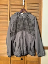 ASICS Men's Windbreaker Jacket, Jacket Size XL, Gray, Full Zip