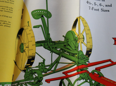 COLOR GRAPHIC dated 1938 JOHN DEERE ENCLOSED GEAR MOWER Old Rosemont OH Brochure