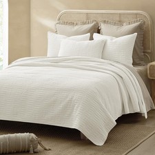 Wonderful Natural Linen - 3 Piece Wave Stitched White Bedding Set