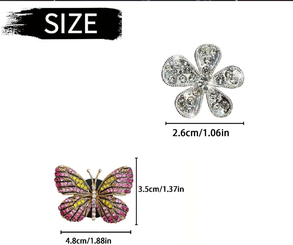 2Pcs Pink Bling Butterfly Silver Daisy Flower Car Air Vent Clips,Rhinestone Car - Image 2 of 4