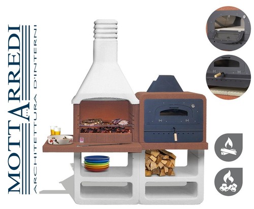barbecue in muratura con forno portofino sarom calcestruzzo a carbonella e  legna | eBay