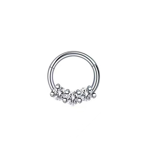5Pcs 16G Nose Rings Surgical Steel Earrings CZ Opal Clicker Hinged Piercing Ring - Picture 4 of 9