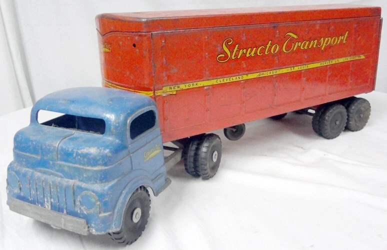 ¡Cabina de camión de transporte automático de acero prensado Structo Toys de colección y 2 remolques! Foto 2 de 4