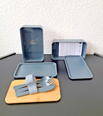 Vesperdose Brotdose Doppel Lunchbox ECO 1L mit Bambusdeckel und Besteck Schulbox