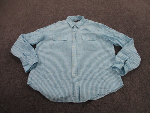 Polo Ralph Lauren Shirt Adult 2XL Blue Striped Linen Lightweight Custom Fit Mens