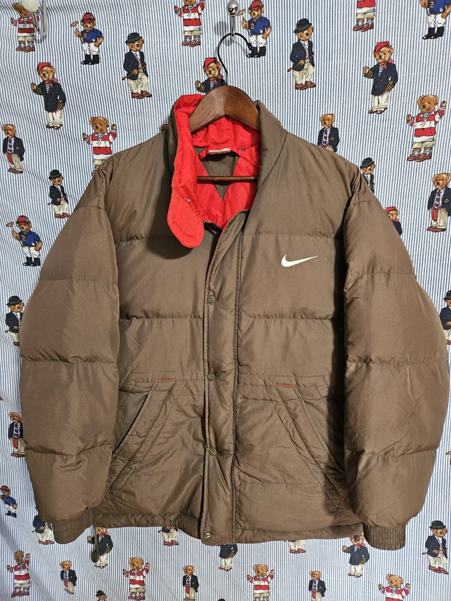 Nike Vintage 90s Y2K Down Puffer Jacket Brown White Tag Size S See