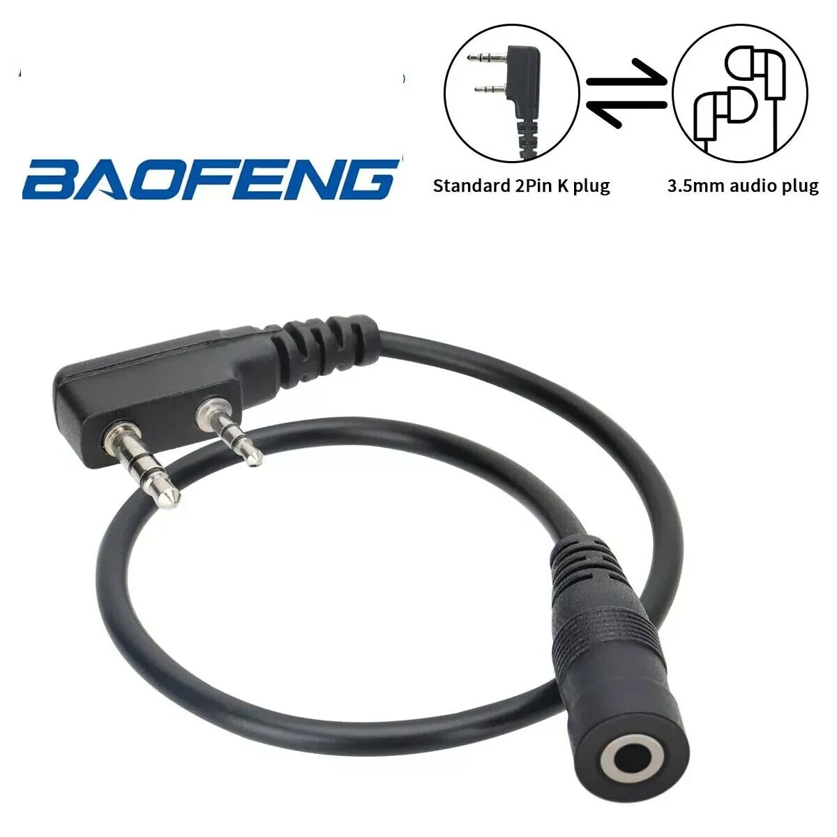 2 Pin K1 To 3.5MM Female Audio Adapter For Baofeng UV5R BF-888S
