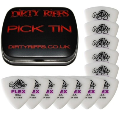 12 x Dunlop Tortex Flex Dreieck 1,14 mm Gitarren-Plektren Gitarrenplektren in einer Plektrum-Dose