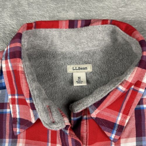 Ll Bean Sherpa Lined Flannel Shirt Womens Medium Red Plaid Button Up Shirt Thick - Picture 4 of 10