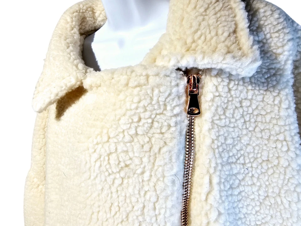 Chaqueta de Motociclista Boohoo Talla Grande Peluche Imitación Piel Crema Oro Rosa Talla EE. UU. 20 UK 24 NUEVA CON ETIQUETAS Foto 4 de 4