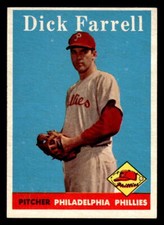 1958 Topps Baseball #76a Dick Farrell Team name in white letters