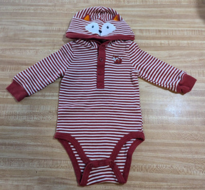 Little Me Baby Boy Size 9 Months 100 Percent Cotton Camel Striped Fox Romper