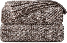 bedding Coffee Knitted Throw Blanket for Couch, Soft, Cozy Machine Washable
