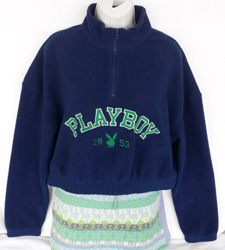 Playboy By Pacsun Navy Fleece Pullover Zip Wo's Sweatshirt