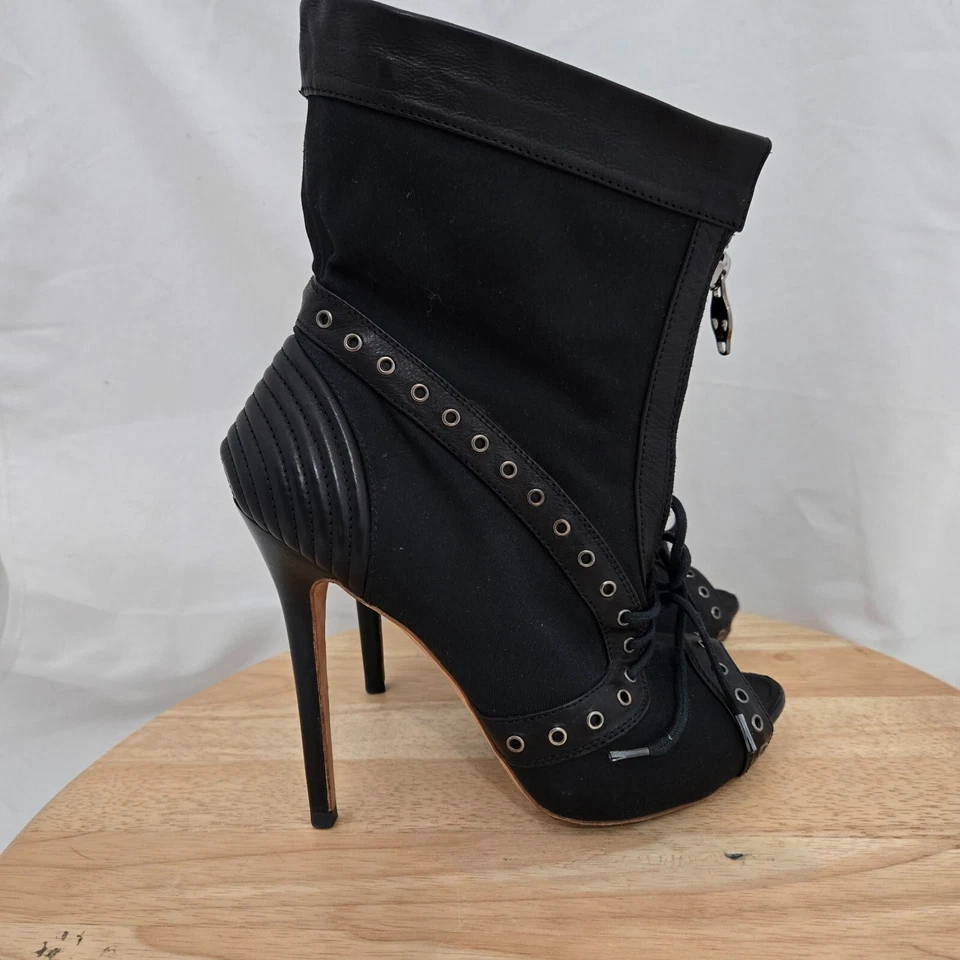 Туфли женские Alexander McQueen 36 6 черные кожаные с петлями на шпильке каблуке ботильоны - Изображение 4 из 4