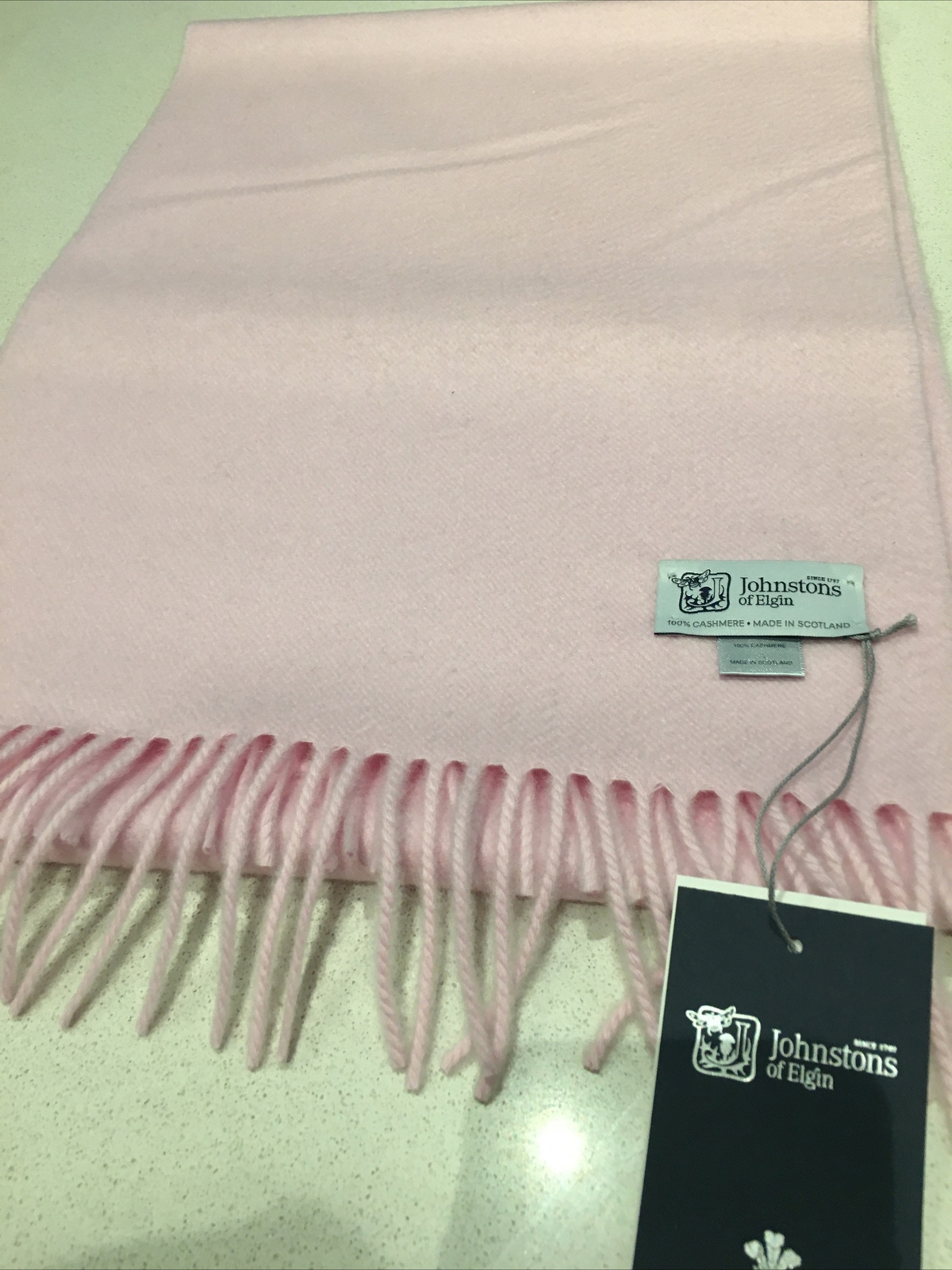 Johnstons of Elgin Cashmere Pink Long Scarf Pale Rose RRP £119 New Soft