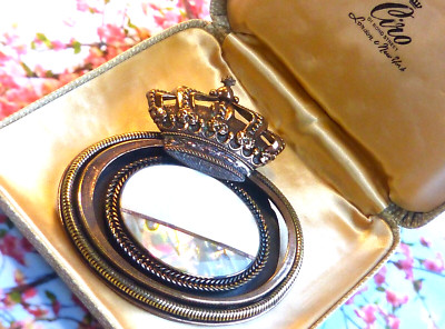 ERMANI BULATTI Brosche 80er Vintage signiert riesig gekrönt oval Kupfer Abalone