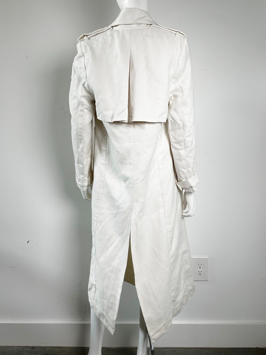 Heidi Merrick Ivory Trench Coat Linen Cotton Size XS Midi View 3