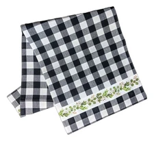 GREENERY VINE Black Check Table Runner, 13" x 36", by The Country House