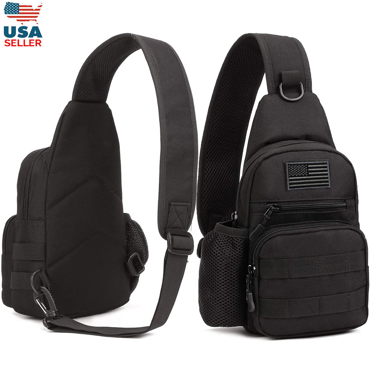 Tactical MOLLE EDC Crossbody Pack Sling Chest Bag with Water
