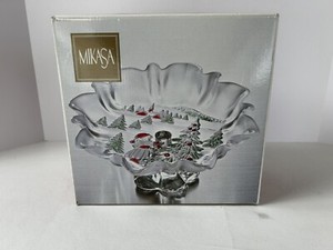 MIKASA Holiday Christmas Landscape Crystal Footed Bon Bon 9.5" Made In Germany