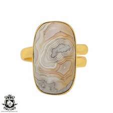 Size 9.5 - Size 11 Adjustable Crazy Lace Agate 24K Gold Plated Ring GPR855