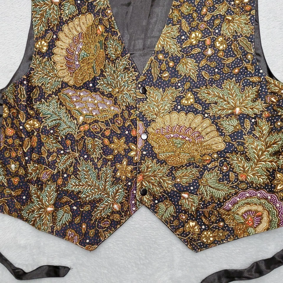 Бали шик жилет женщин один размер черный коричневый бусина украшенный цветочный богемное фестиваль - Изображение 2 из 4