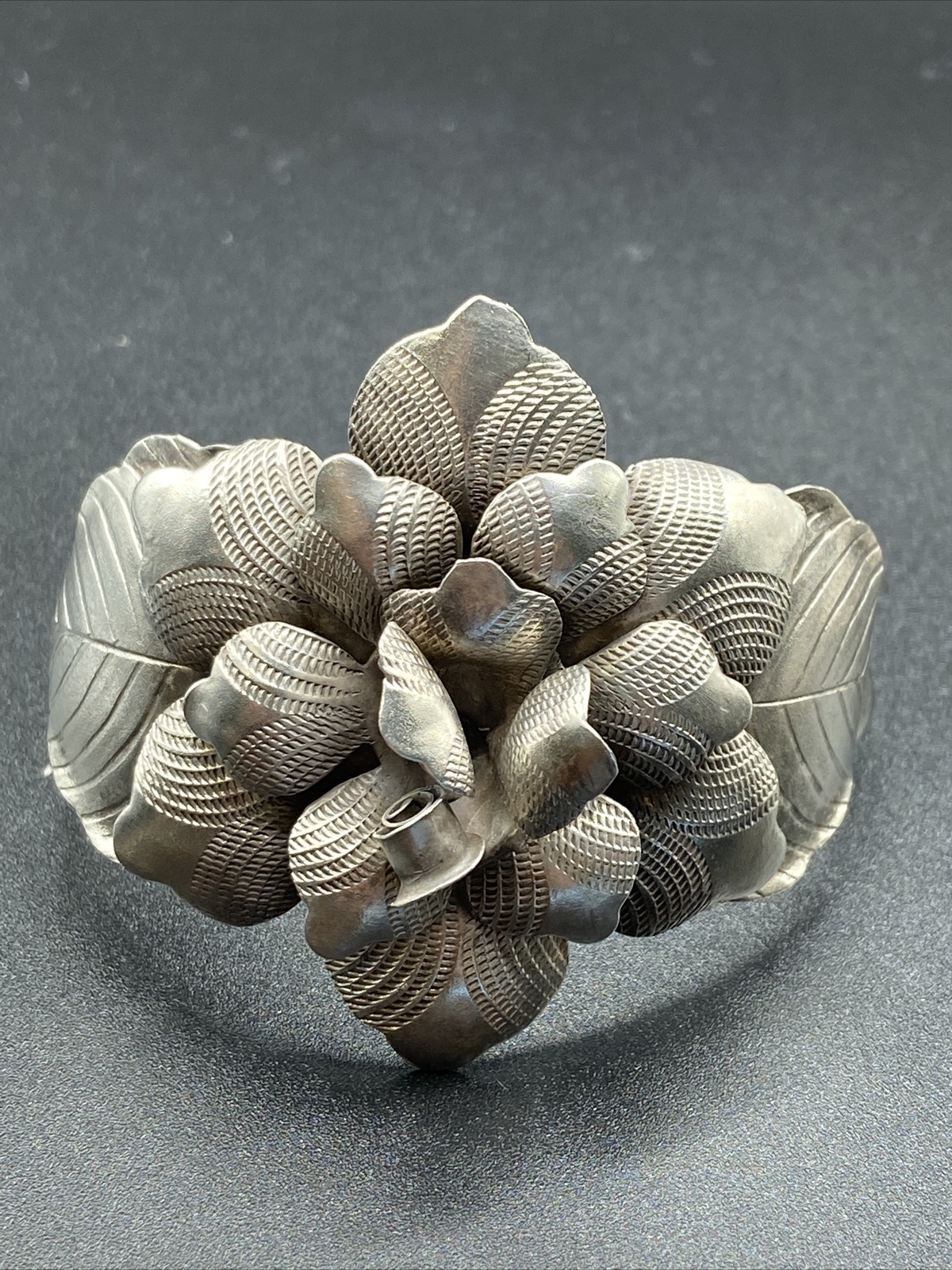 Sterling Silver Thai Flower Cuff Ring Earring Set… - image 2