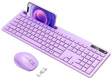 Purple Keyboard and Mouse Wireless Vivefox Full-Size Wireless Keyboard with P...