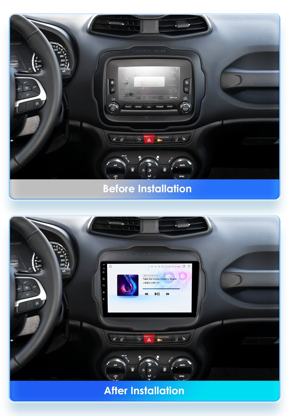 For Jeep Renegade 2016-20 Car Radio Stereo Carplay Android 12 GPS WiFi BT Player
