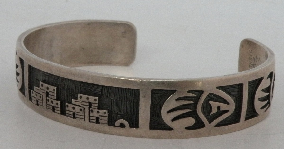 Unique fine Native American Hopi sterling silver cuff